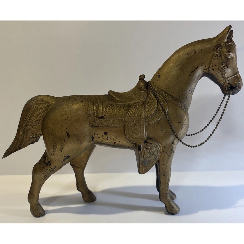 Vintage 1950s Metal Western Horse Statue Original Chain Reins 11.5in Carnival